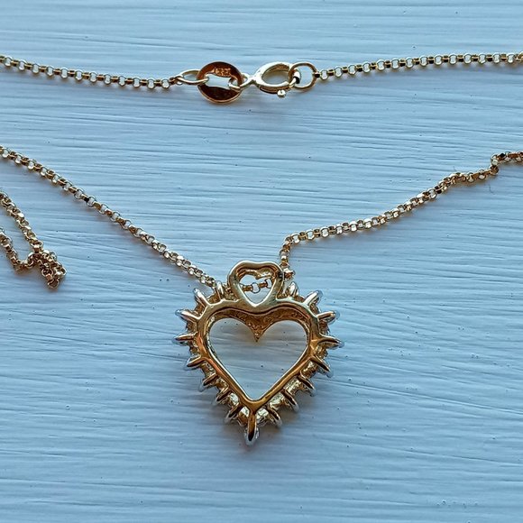(SOLD) 14K Yellow Gold Heart Shaped x17 Diamond Pendant Necklace - Picture 8 of 13